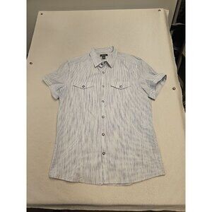 Kenneth Cole Reaction WHITE STRIPE Short Sleeve Button Down Shirt Size L